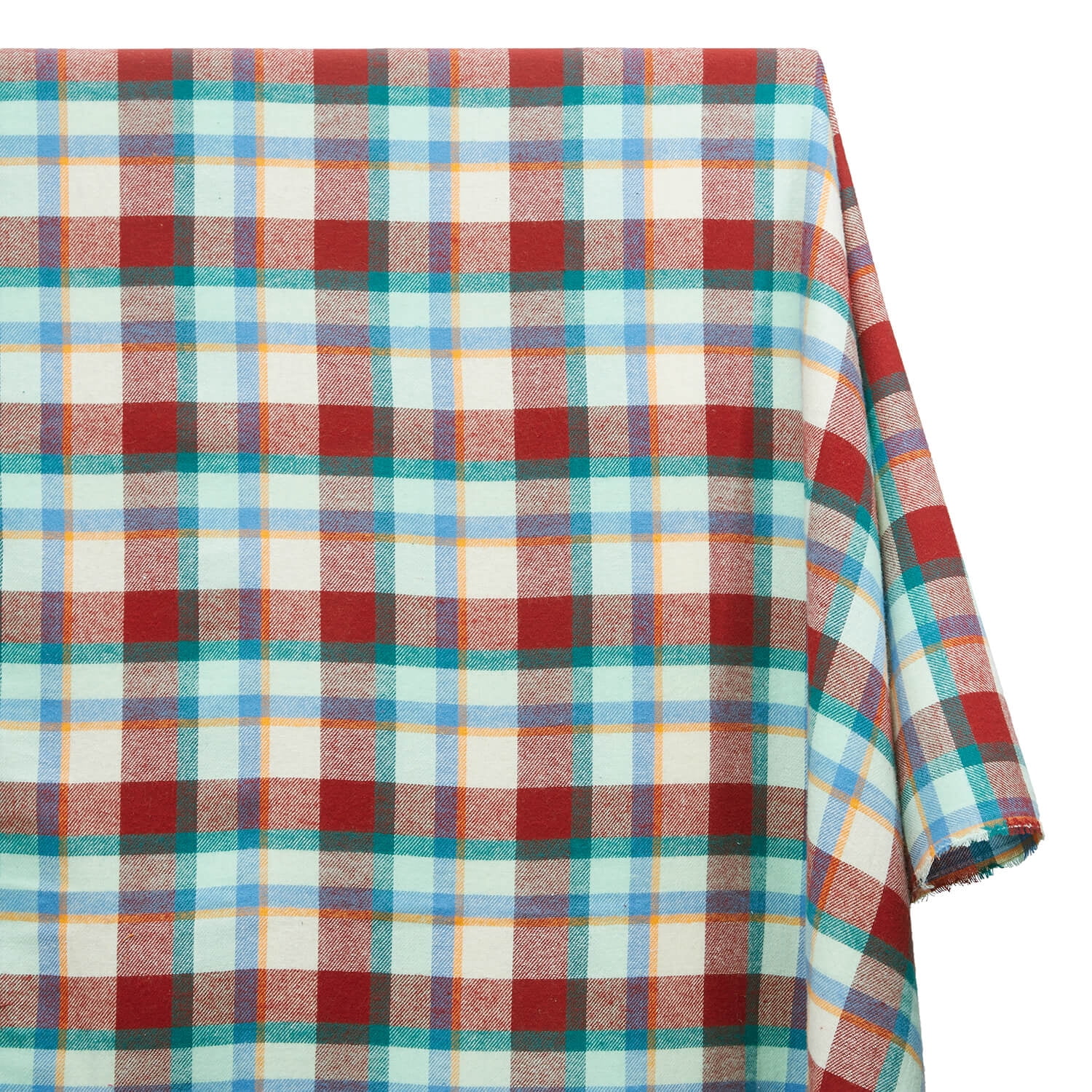 Flannel Brushed Hypoallergenic Cotton Tartan Plaid Geometric #19 Yarn Dyed Fabric By The Yard To Sew Apparel, Accessories, & Décor - Burgundy / Blue / Beige (10 Yards)
