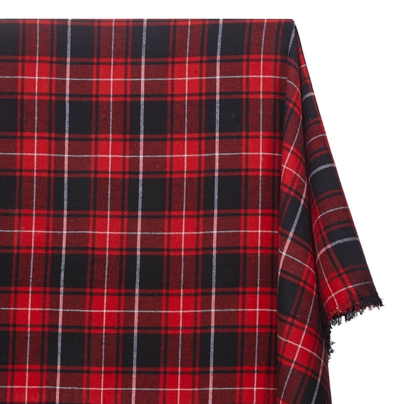 Flannel Brushed Hypoallergenic Cotton Tartan Plaid Geometric #20 Yarn Dyed Fabric By The Yard To Sew Apparel, Accessories, & Décor - Red / Black (1 Yard)