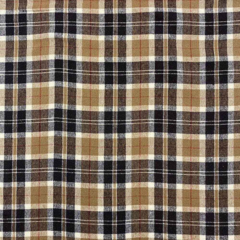 Flannel Brushed Hypoallergenic Cotton Tartan Plaid Geometric Benjamin Yarn Dyed Fabric By The Yard For Sewing Apparel, Accessories, & Décor - Brown / Beige (10 Yards)