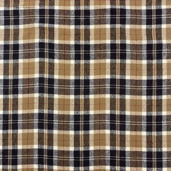 Flannel Brushed Hypoallergenic Cotton Tartan Plaid Geometric Benjamin Yarn Dyed Fabric By The Yard For Sewing Apparel, Accessories, & Décor - Brown / Beige (10 Yards)
