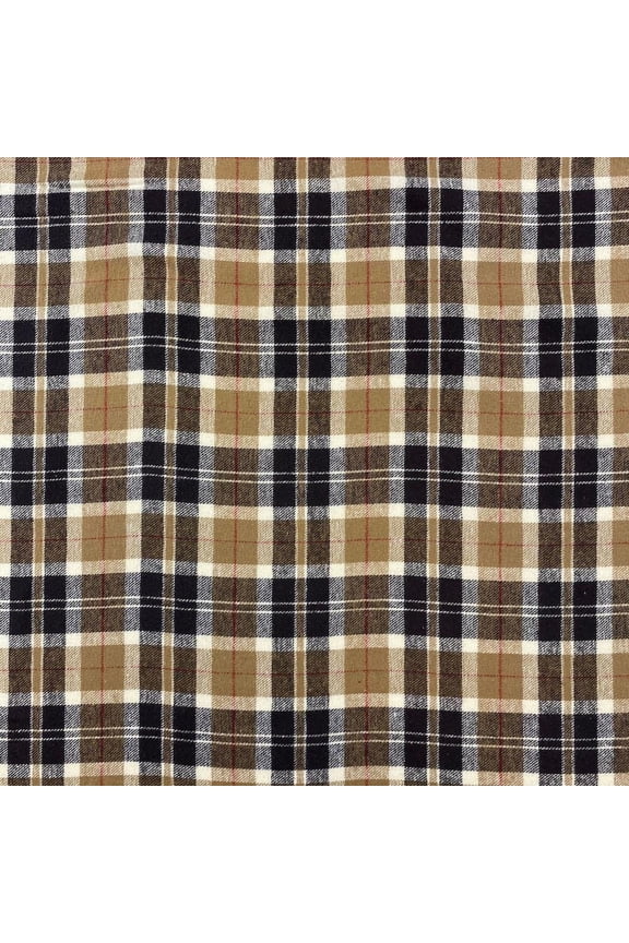 Flannel Brushed Hypoallergenic Cotton Tartan Plaid Geometric Benjamin Yarn Dyed Fabric By The Yard For Sewing Apparel, Accessories, & Décor - Brown / Beige (5 Yards)