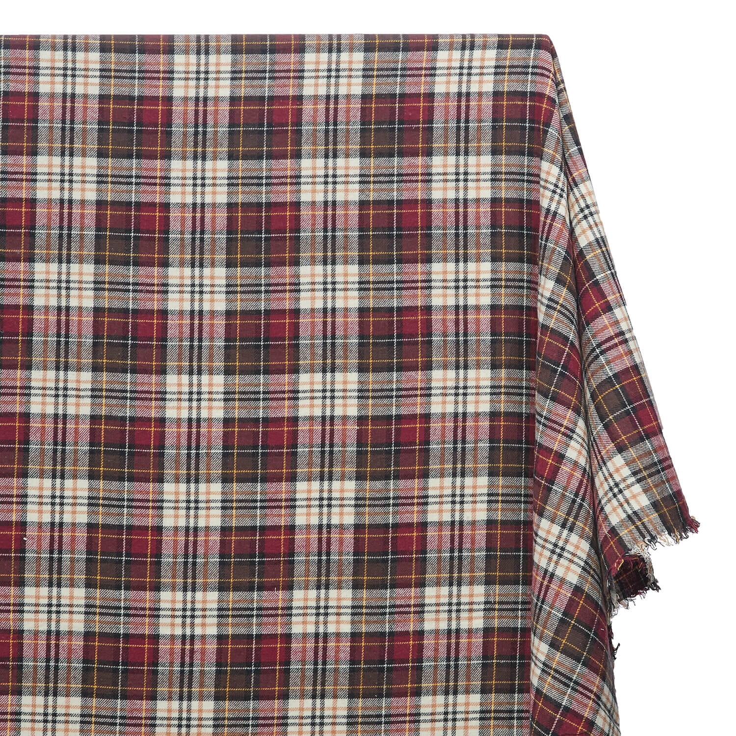 Flannel Brushed Hypoallergenic Cotton Tartan Plaid Geometric Simon Yarn Dyed Fabric By The Yard For Sewing Apparel, Accessories, & Décor - Burgundy / Beige (10 Yards)