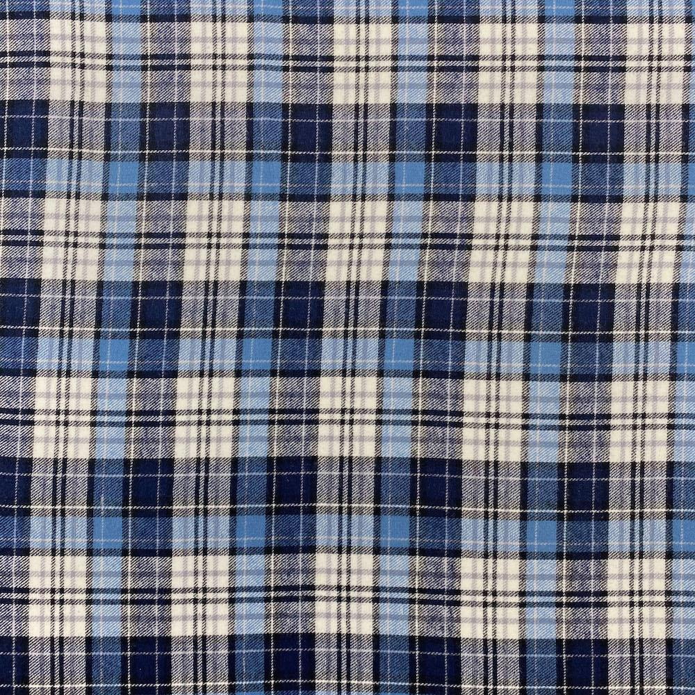 Flannel Brushed Hypoallergenic Cotton Tartan Plaid Geometric Simon Yarn Dyed Fabric By The Yard For Sewing Apparel, Accessories, & Décor - Navy Blue / White (5 Yards)