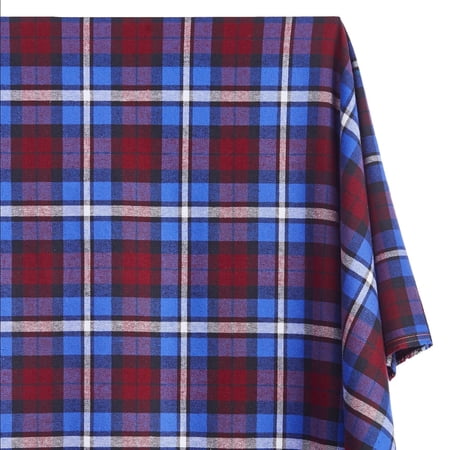 Flannel Brushed Tartan Plaid Fabric Geometric Hypoallergenic Cotton Brooklyn Yarn Dyed Fabric By The Yard To Sew Apparel, Décor, & More - Royal Blue / Burgundy (1 Yard)