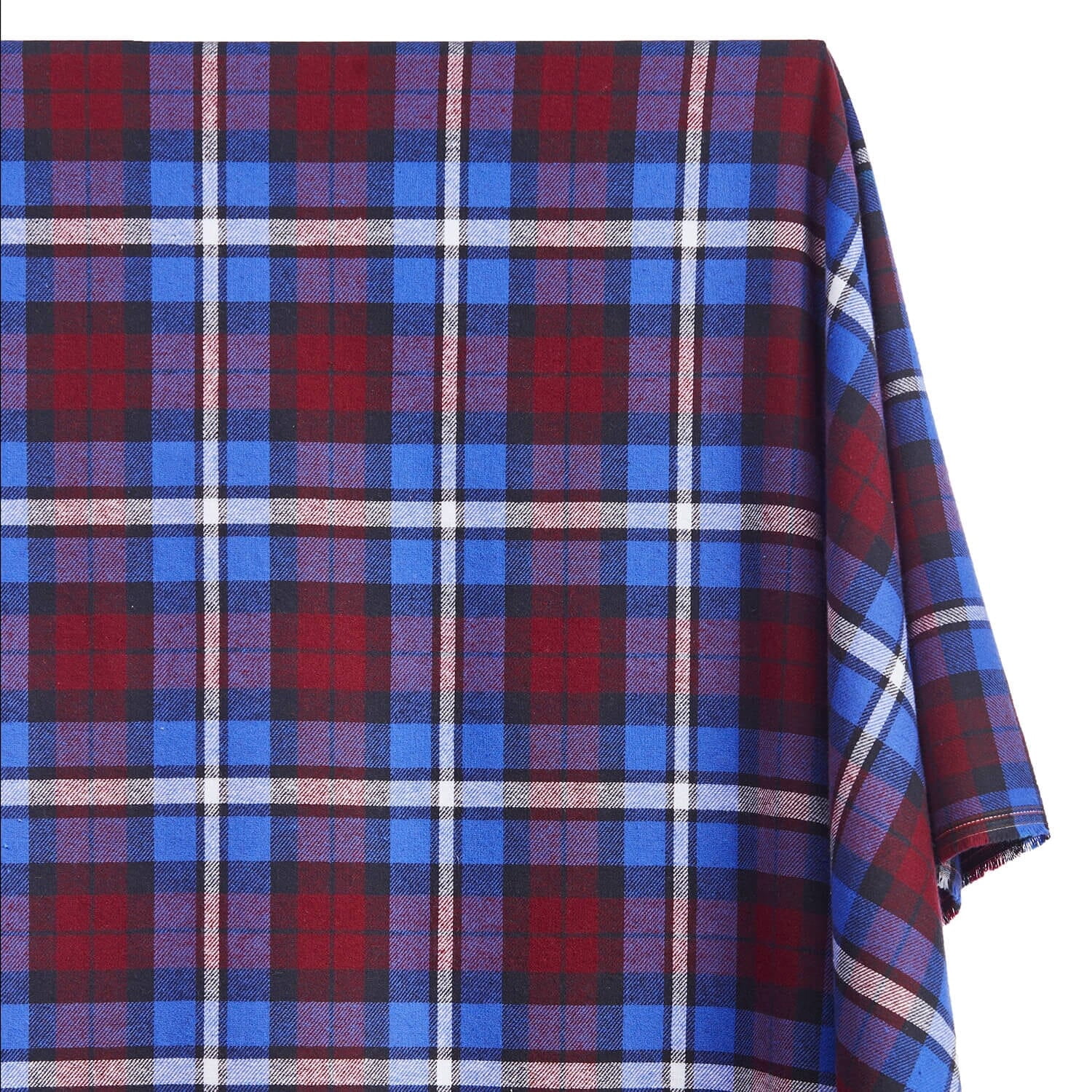 Flannel Brushed Tartan Plaid Fabric Geometric Hypoallergenic Cotton Brooklyn Yarn Dyed Fabric By The Yard To Sew Apparel, Décor, & More - Royal Blue / Burgundy (10 Yards)
