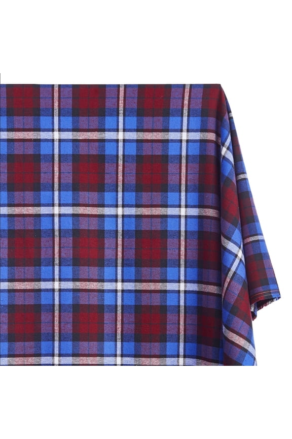 Flannel Brushed Tartan Plaid Fabric Geometric Hypoallergenic Cotton Brooklyn Yarn Dyed Fabric By The Yard To Sew Apparel, Décor, & More - Royal Blue / Burgundy (5 Yards)