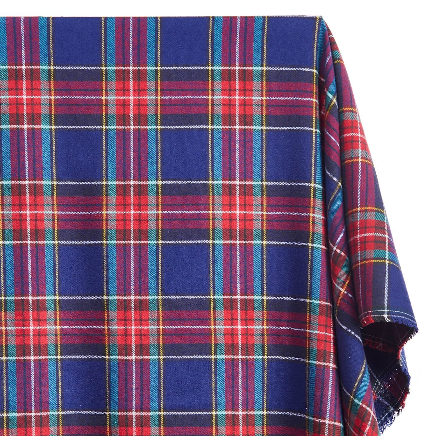 Flannel Brushed Tartan Plaid Fabric Geometric Hypoallergenic Cotton Tom Yarn Dyed Fabric By The Yard To Sew Apparel, Décor, & More - Royal Blue / Red (10 Yards)