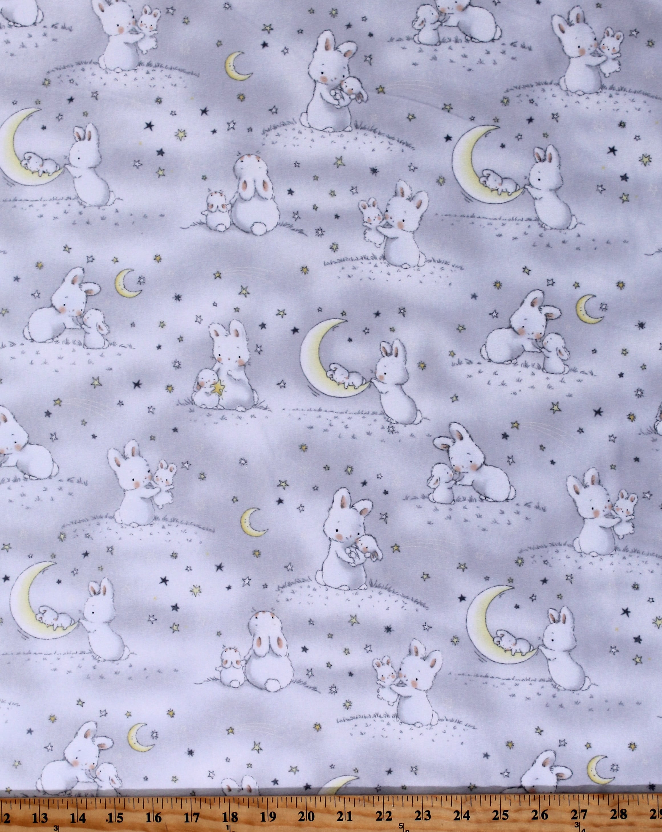 Flannel Bunnies and Little Ones With Moons Baby Animals Kids Children's Bunnies by the Bay Cotton Flannel Fabric Print by the Yard (BUNNIES-CF6453-GREY) by Timeless Treasures