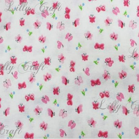 Flannel Butterfly Pink 45 Inch Fabric By The Yard