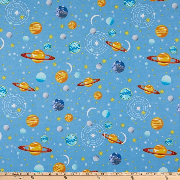 Flannel Celestial Planet Allover Blue, Fabric by the Yard