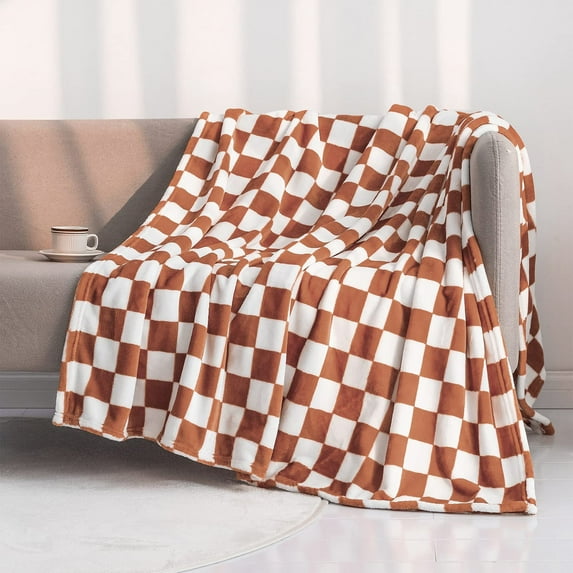 Flannel Checkered Pattern Blanket, Soft Warm Plush Throw for Couch, Bed, and Sofa, Cozy Fleece Coverlet for Winter, Camping, Travel, and Home Decor in Various Colors