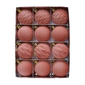 Flannel Christmas Ball Ornaments Set - 12 PCS 2.36" Large Hanging Balls with Textures, Smooth Diamond Pleated, Shatterproof Luxury Decor for Christmas Tree, Home, Party Decorations(Rose Gold)
