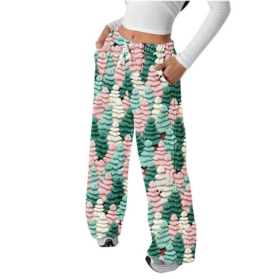 Flannel Christmas Pajama Pants for Women Elastic Waist Fuzzy Soft Pjs Bottom Loose Wide Leg Plush Lounge Pants Sleepwear