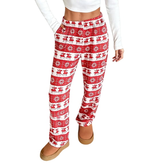 Flannel Christmas Pj Pants Women Fluffy Fuzzy Wide Leg Homewear Pjs Comfy Plush Warm Pajama Bottoms