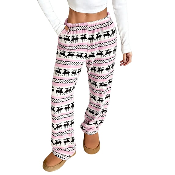Flannel Christmas Pj Pants Women Fluffy Fuzzy Wide Leg Homewear Pjs Comfy Plush Warm Pajama Bottoms