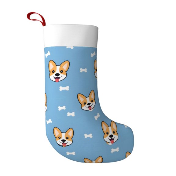 Flannel Christmas Stocking 17.7117in Soft And Light Touch Good Socks Splicing Design Can Be Used For Hanging Animal Dog Cartoon Pattern With Bones