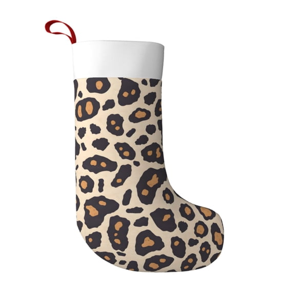 Flannel Christmas Stocking 17.7×11×7in Soft And Light Touch Good Socks Splicing Design Can Be Used For Hanging Leopard_2