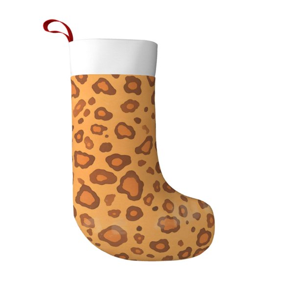 Flannel Christmas Stocking 17.7117in Soft And Light Touch Good Socks Splicing Design Can Be Used For Hanging Leopard Skin Print Style Orangered_4