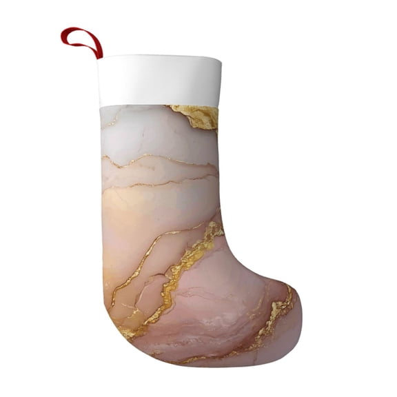 Flannel Christmas Stocking 17.7117in Soft And Light Touch Good Socks Splicing Design Can Be Used For Hanging Lightpink White Gold Marble