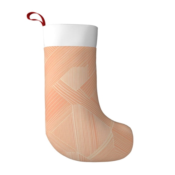 Flannel Christmas Stocking 17.7×11×7in Soft And Light Touch Good Socks Splicing Design Can Be Used For Hanging Lightsalmon Geometric Lines_4