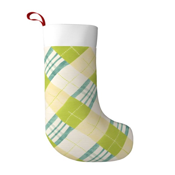 Flannel Christmas Stocking 17.7117in Soft And Light Touch Good Socks Splicing Design Can Be Used For Hanging Lime Houndstooth Hand-Drawn Sketch_1