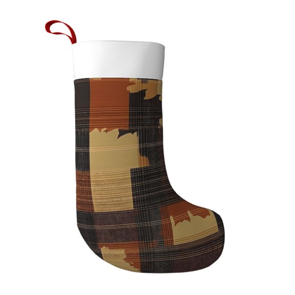 Flannel Christmas Stocking 17.7117in Soft And Light Touch Good Socks Splicing Design Can Be Used For Hanging Plaid Fall Camo Brown_1
