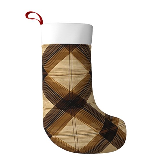 Flannel Christmas Stocking 17.7117in Soft And Light Touch Good Socks Splicing Design Can Be Used For Hanging Plaid Fall Camo Brown_2
