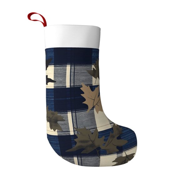 Flannel Christmas Stocking 17.7117in Soft And Light Touch Good Socks Splicing Design Can Be Used For Hanging Plaid Fall Camo Royalblue_2