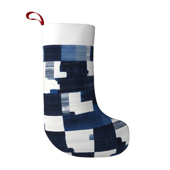 Flannel Christmas Stocking 17.7117in Soft And Light Touch Good Socks Splicing Design Can Be Used For Hanging Plaid Fall Camo Royalblue_4