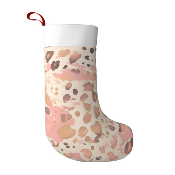 Flannel Christmas Stocking 17.7117in Soft And Light Touch Good Socks Splicing Design Can Be Used For Hanging Rose Gold Foil Leopard Print_42