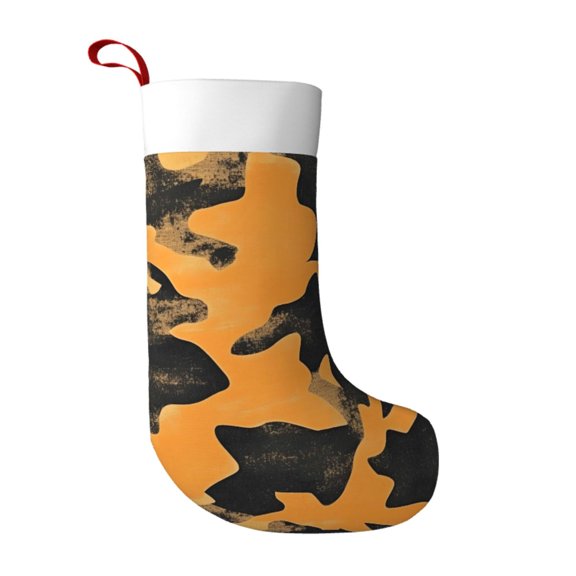 Flannel Christmas Stocking 17.7117in Soft And Light Touch Good Socks Splicing Design Can Be Used For Hanging Texture Camo Army Orange_3