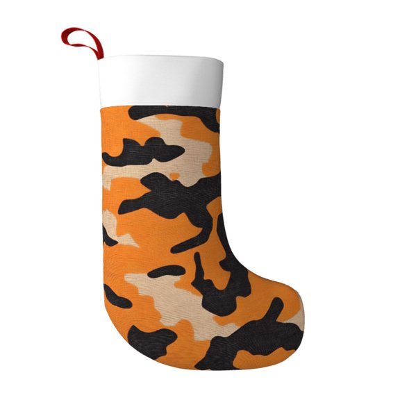Flannel Christmas Stocking 17.7117in Soft And Light Touch Good Socks Splicing Design Can Be Used For Hanging Texture Camo Army Orange_4
