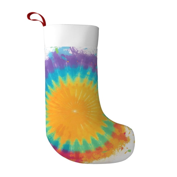 Flannel Christmas Stocking 17.7×11×7in Soft And Light Touch Good Socks Splicing Design Can Be Used For Hanging Tie-Dye Pattern Bright Colors