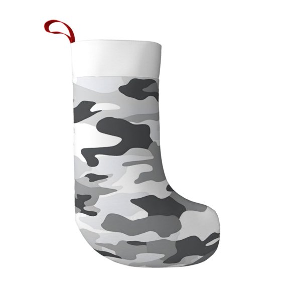 Flannel Christmas Stocking 17.7117in Soft And Light Touch Good Socks Splicing Design Can Be Used For Hanging Vector Camouflage Pattern Gray_2