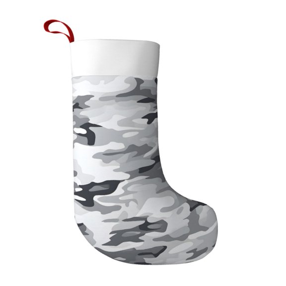 Flannel Christmas Stocking 17.7117in Soft And Light Touch Good Socks Splicing Design Can Be Used For Hanging Vector Camouflage Pattern Gray_3