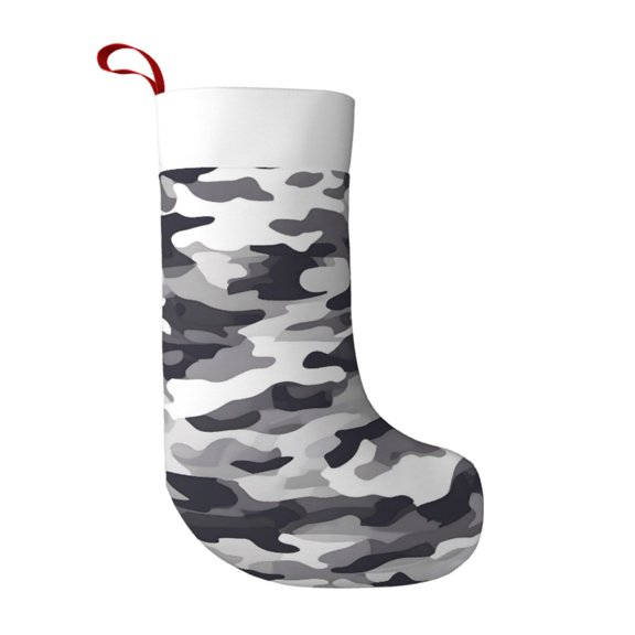 Flannel Christmas Stocking 17.7117in Soft And Light Touch Good Socks Splicing Design Can Be Used For Hanging Vector Camouflage Pattern Gray_4