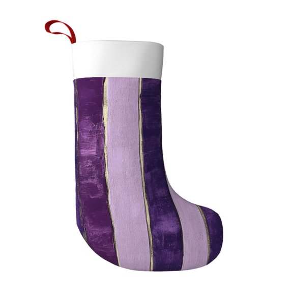 Flannel Christmas Stocking 17.7117in Soft And Light Touch Good Socks Splicing Design Can Be Used For Hanging Violet Violet Stripe_2