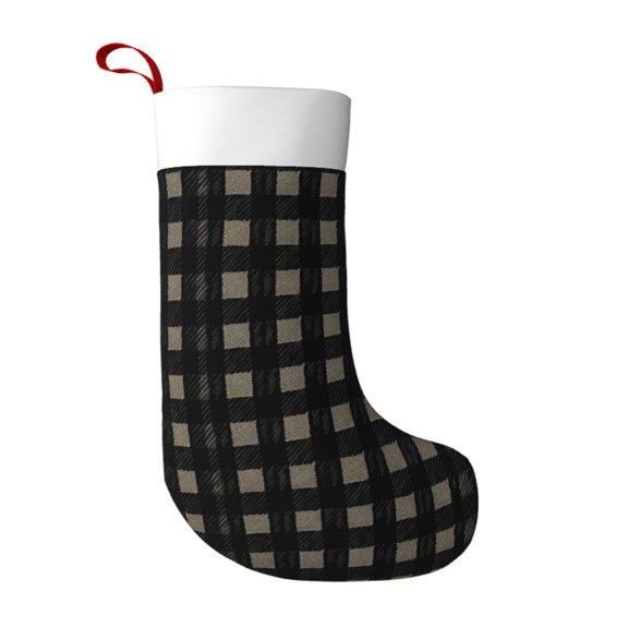 Flannel Christmas Stocking 17.7117in Soft And Light Touch Good Socks Splicing Design Can Be Used For Hanging Black Houndstooth Vintage Texture_85706_3
