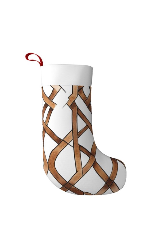 Flannel Christmas Stocking 17.7117in Soft And Light Touch Good Socks Splicing Design Can Be Used For Hanging Brown Moroccan Trellis Hand-Drawn Sketch_1