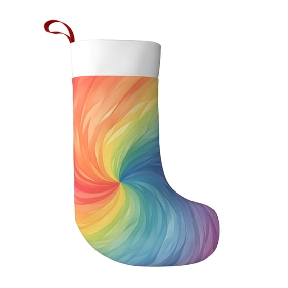 Flannel Christmas Stocking 17.7×11×7in Soft And Light Touch Good Socks Splicing Design Can Be Used For Hanging Darkmagenta Tie-Dye Background Rainbow Colors_2