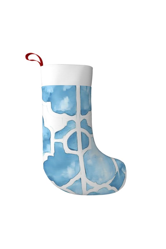 Flannel Christmas Stocking 17.7117in Soft And Light Touch Good Socks Splicing Design Can Be Used For Hanging Lightskyblue Moroccan Trellis Hand-Drawn Sketch_3