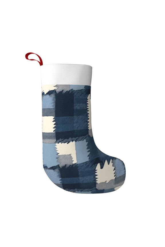 Flannel Christmas Stocking 17.7117in Soft And Light Touch Good Socks Splicing Design Can Be Used For Hanging Mediumblue Houndstooth Buffalo Plaid Tartan Check Scotland Hand-Drawn Sketch_1