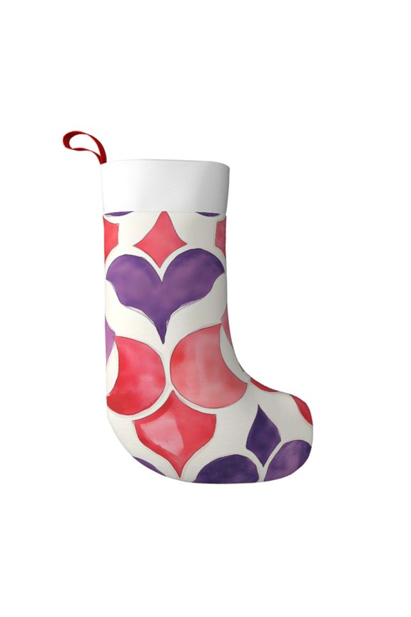 Flannel Christmas Stocking 17.7117in Soft And Light Touch Good Socks Splicing Design Can Be Used For Hanging Palevioletred Moroccan Trellis Hand-Drawn Sketch_3