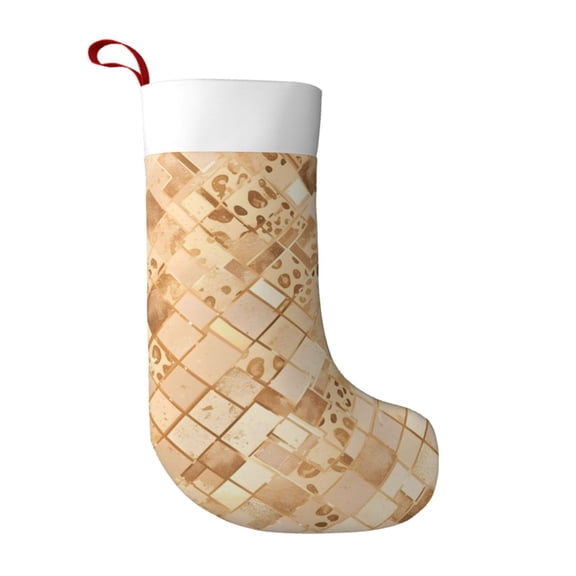 Flannel Christmas Stocking 17.7117in Soft And Light Touch Good Socks Splicing Design Can Be Used For Hanging Rose Gold Leopard Print Animal Skin Texture_2