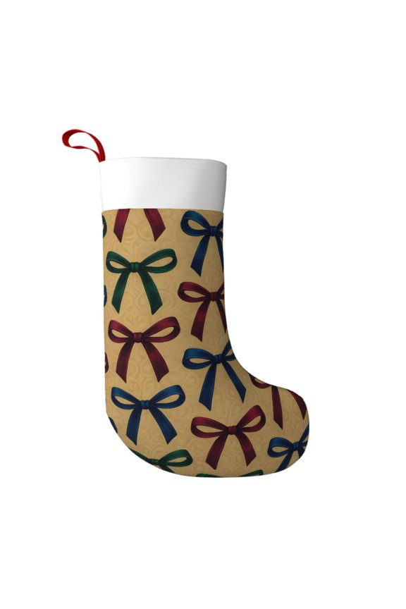 Flannel Christmas Stocking 17.7117in Soft And Light Touch Good Socks Splicing Design Can Be Used For Hanging Sophisticated Thin Velvet Jewel Tone Ribbon Bow Pattern