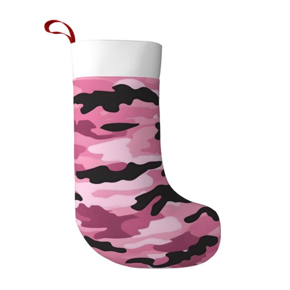 Flannel Christmas Stocking 17.7117in Soft And Light Touch Good Socks Splicing Design Can Be Used For Hanging Texture Military Camouflage Pattern Abstract Pink_2