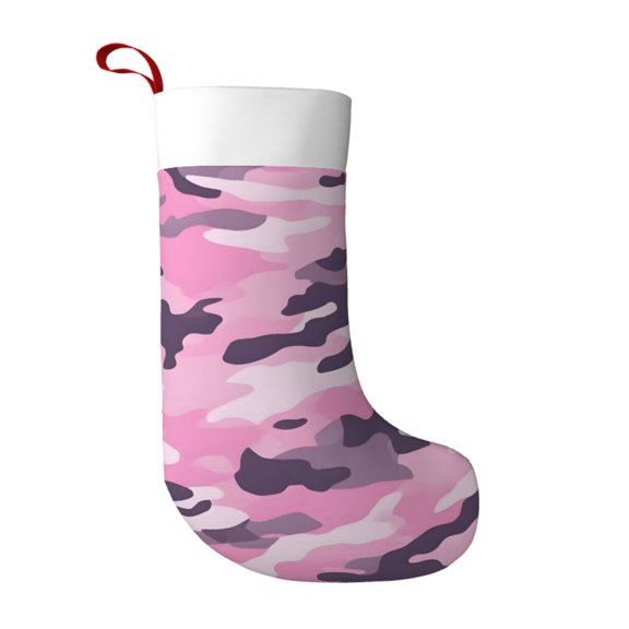 Flannel Christmas Stocking 17.7117in Soft And Light Touch Good Socks Splicing Design Can Be Used For Hanging Texture Military Camouflage Pattern Abstract Pink_3