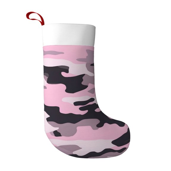 Flannel Christmas Stocking 17.7117in Soft And Light Touch Good Socks Splicing Design Can Be Used For Hanging Texture Military Camouflage Pattern Abstract Pink_4