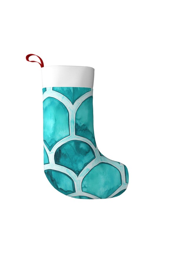 Flannel Christmas Stocking 17.7117in Soft And Light Touch Good Socks Splicing Design Can Be Used For Hanging Turquoise Moroccan Trellis Hand-Drawn Sketch_2