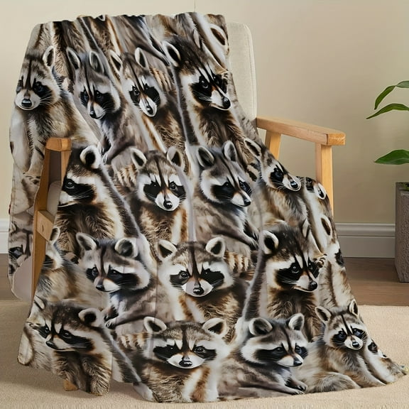 Flannel Cute Raccoon Print Blanket Boys And Girls Shawl Nap Blanket Soft Skin-Friendly Casual Sofa Blanket Blanket Nap Blanket Multi-Purpose Blanket